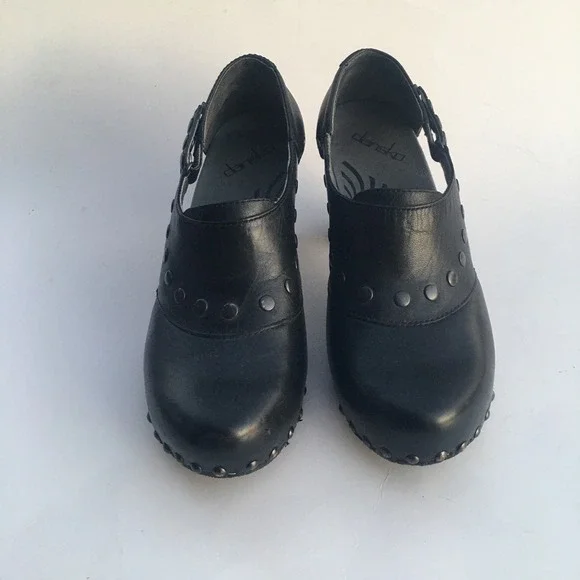 DANSKO Ryder Leather Studded Clog Block Heel Women EU 38 US 7.5 Black Adjustable - Picture 11 of 16